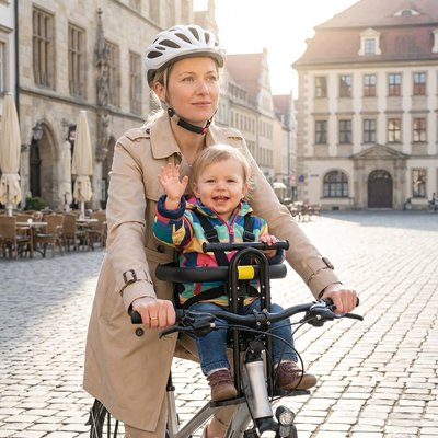 Porte bebe velo maman casque blanc